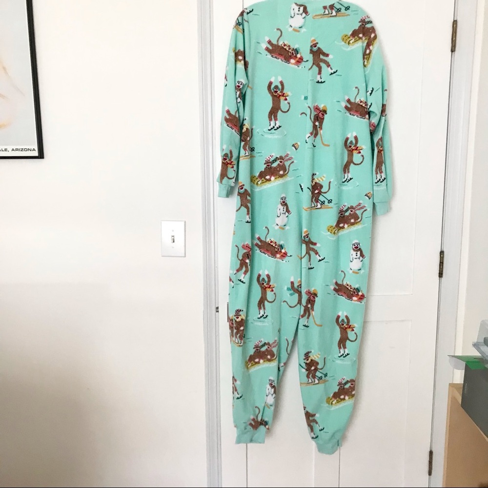 Nick & Nora one piece fleece pajamas footless Monkeys in Winter Sz XXL